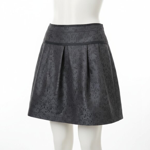 Lida Baday Black Jacquard A-Line Pleated Mini Skirt Women’s Size 10 Silk Blend - Picture 1 of 13